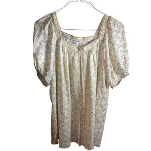 Max Studio London 1X Floral Yellow‎ & White Boho Blouse With Puff Sleeves New
